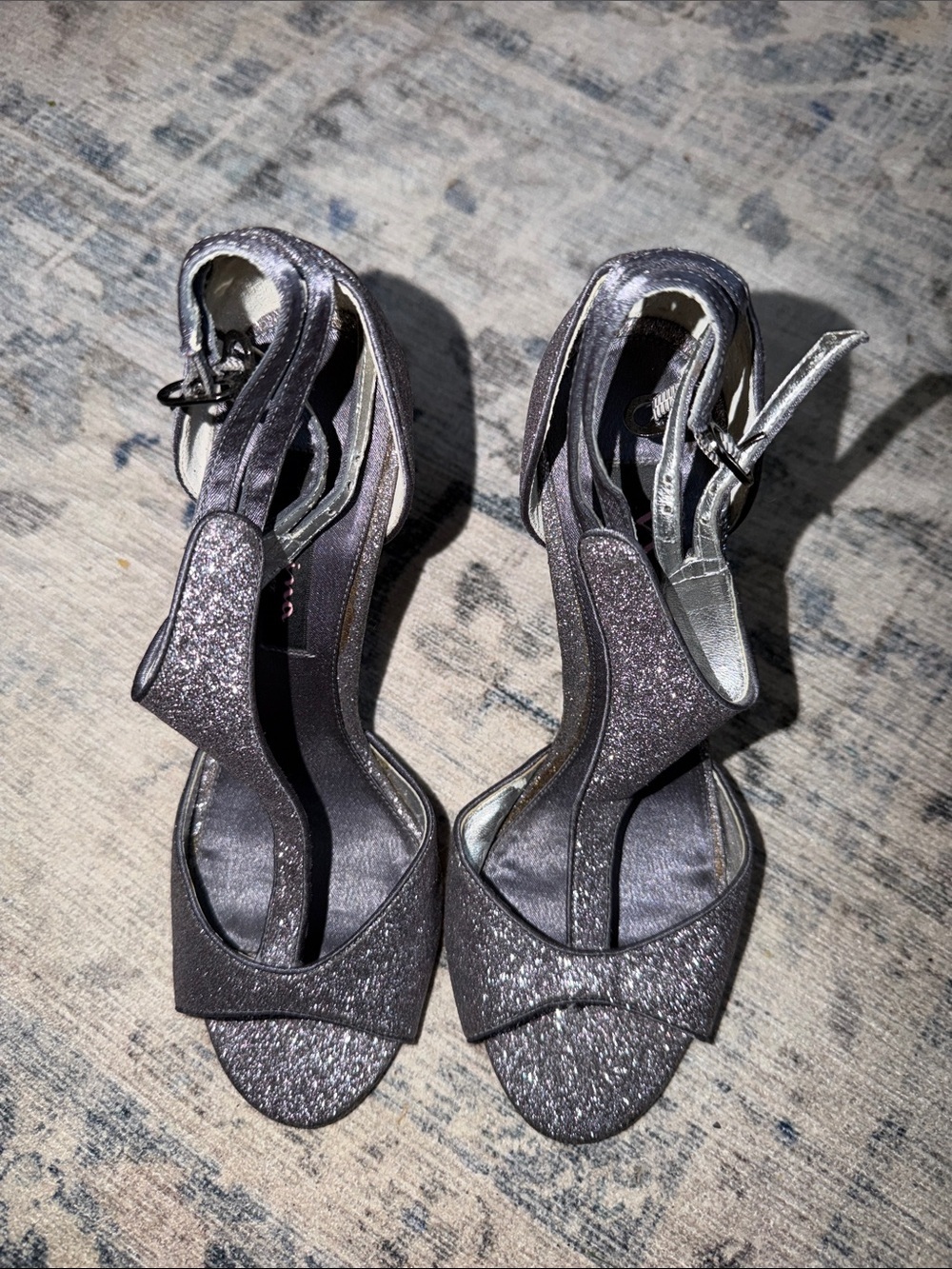Nina Glitter Ankle-Strap Heels in Metallic Charcoal